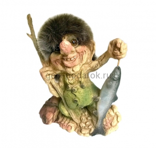 керамическая фигурка тролля рыбака - подарок рыбаку